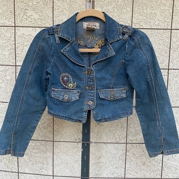 Y2K NoFuze Girls Jean Jacket. Size 10-12. Cropped - Picture 1 of 7